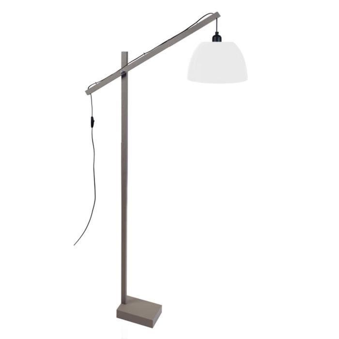 TOSEL Lampadaire liseuse pied bois avec abat-jour cylindre tissu blanc Pilori Ř25 cm 140-180 cm E27 40W