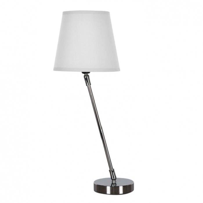 Lampe a poser asymétrique Cervane avec abat-jour hauteur 43 cm diametre 17 cm E14 40W chrome et blanc