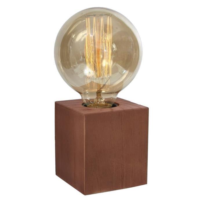 Lampe en bois finition noisetier sans abat-jour - L 7,5 x H 8,5cm