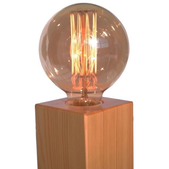 Lampe en bois finition hetre sans abat-jour - L 7,5 x H 8,5cm