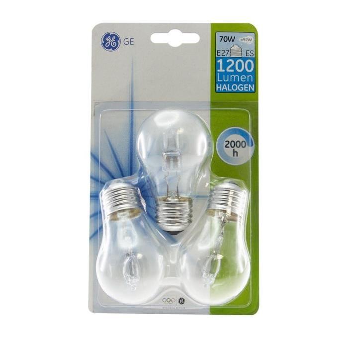 GENERAL ELECTRIC Lot de 3 ampoules Eco halogene E27 70 W équivalent a 90 W