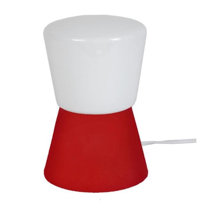 GRIFFO Lampe chevet cone bois et verre cone, hauteur 16 cm, rouge et opale