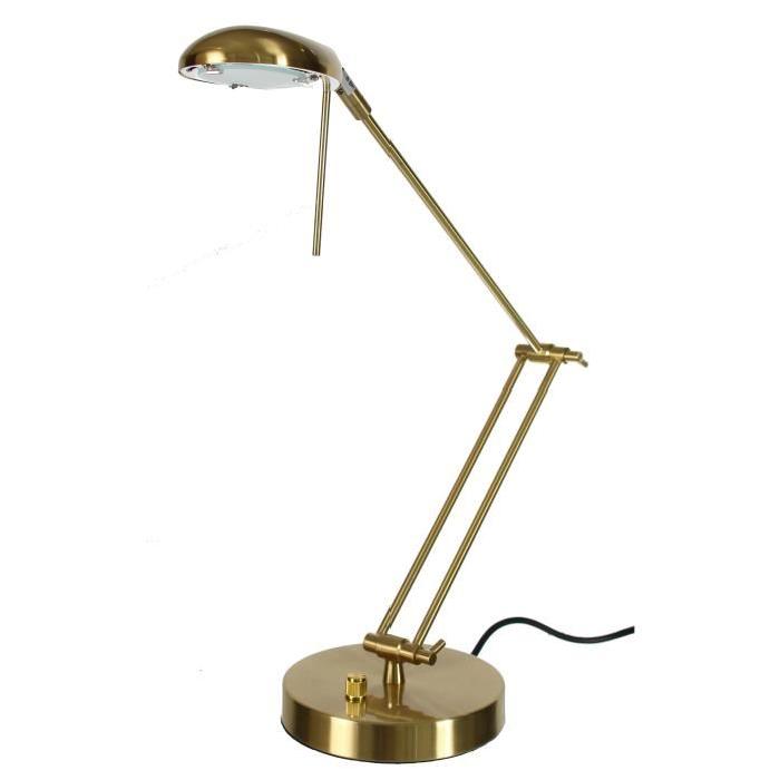 SUNLIGHT Lampe de bureau finition or satiné - H58 cm - bras articule tete orientable / variateur ? ampoule G9 40W halogene