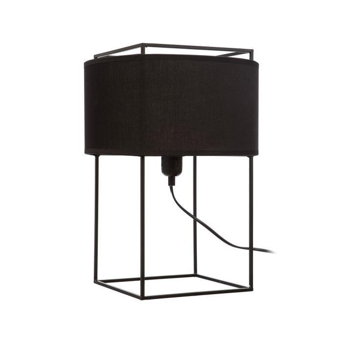 Lampe a poser contemporaine en métal noir + abat-jour en coton noir - H40 cm