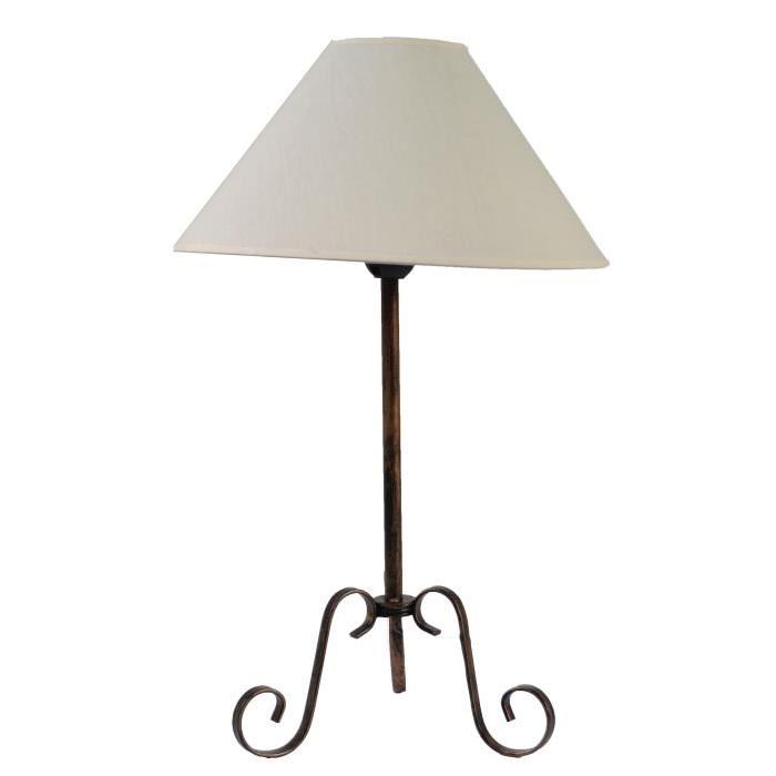 Lampe a poser en métal marron oxydé avec abat-jour creme - H59 cm x Ř 64 cm