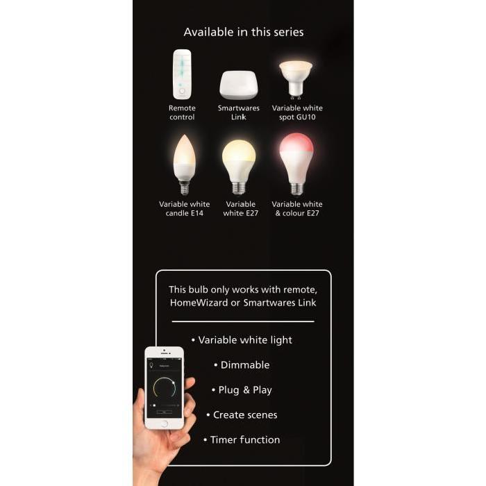 SMARTWARES Ampoule LED Connectée E27 45 W avec Télécommande