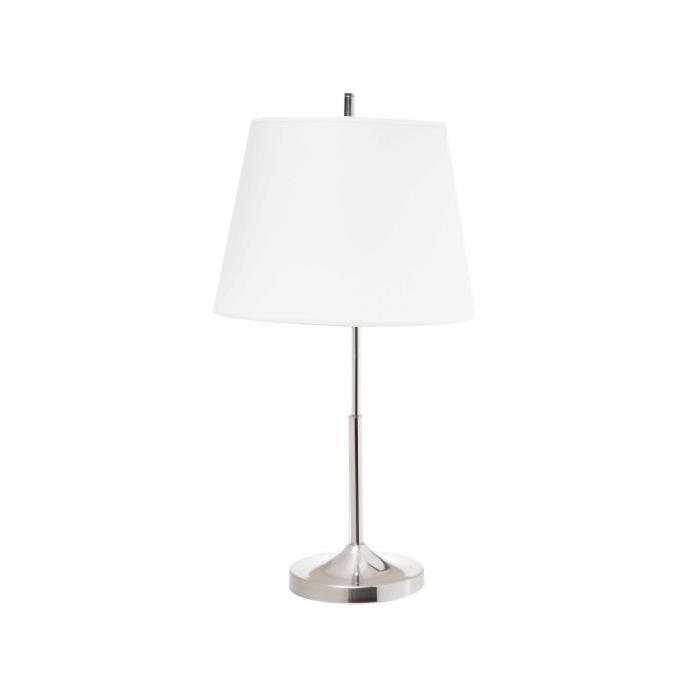 Lampe a poser en nickel satiné et abat-jour en coton blanc - H53 cm