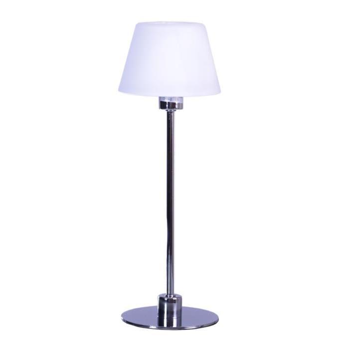 Lampe de table chromé + abat-jour en verre opale blanc - H50cm