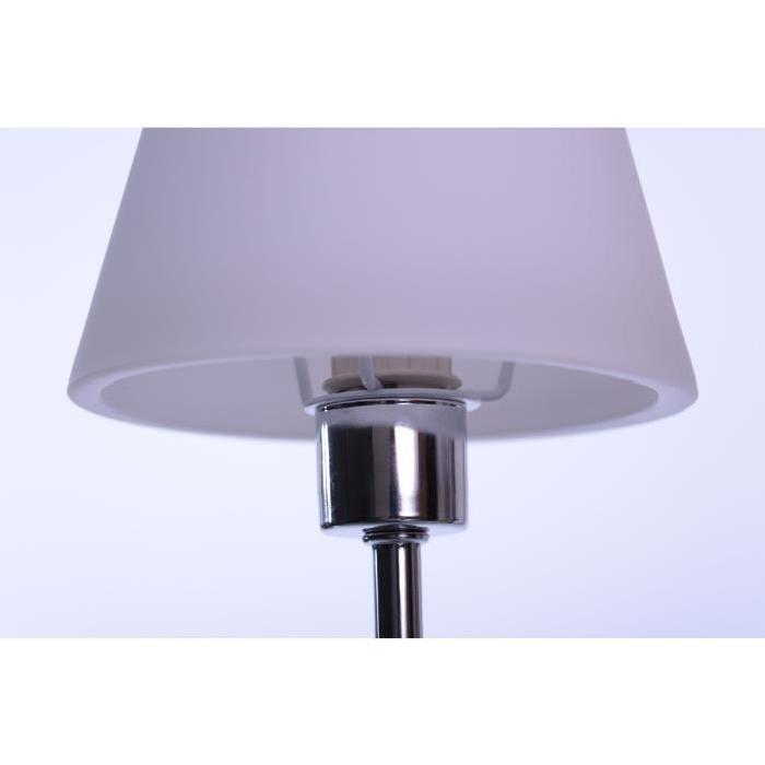 Lampe de table chromé + abat-jour en verre opale blanc - H50cm