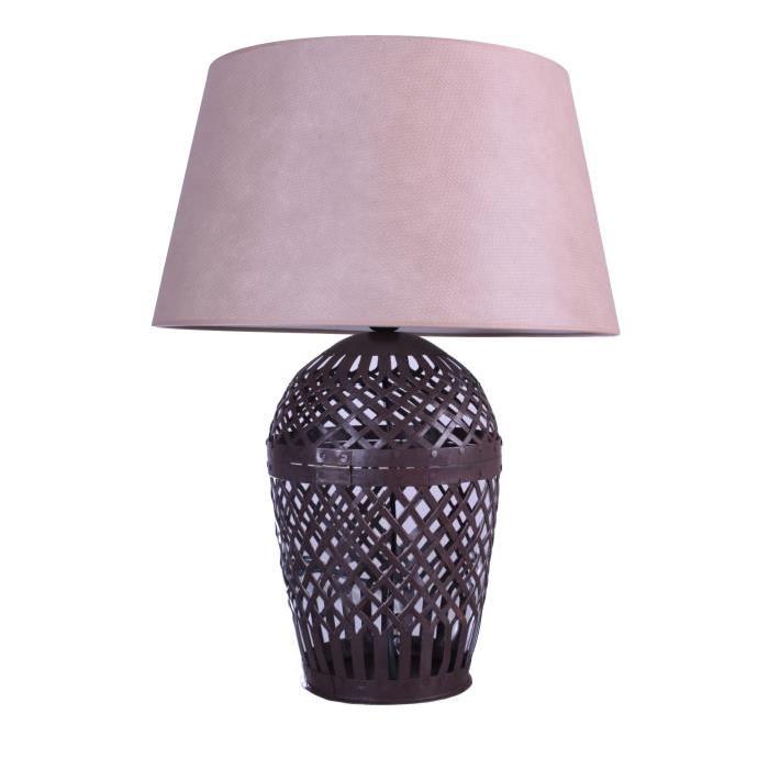 Lampe a poser en métal oxydé + abat-jour en coton creme - H 60 x Ř 48 cm