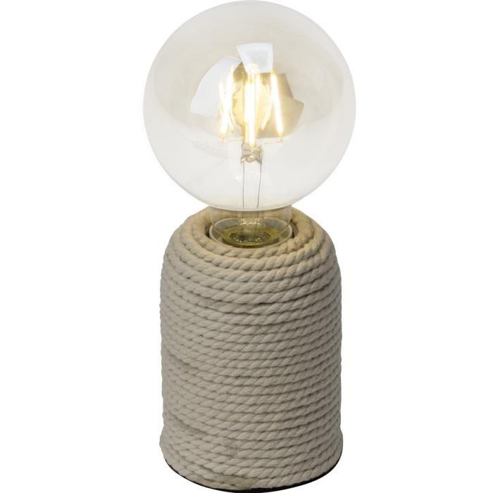 Lampe a poser style naturel avec corde Cardu diametre 8 cm E27 40W beige