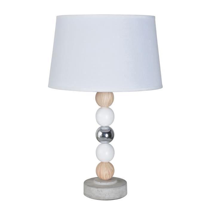 KIMONO Lampe base ronde D 30 x H 47 cm Bois et blanc silver