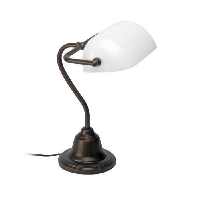 Lampe a poser en fer patiné rouille + Réflecteur en verre Opaline blanc  - H 36 x l 30 cm