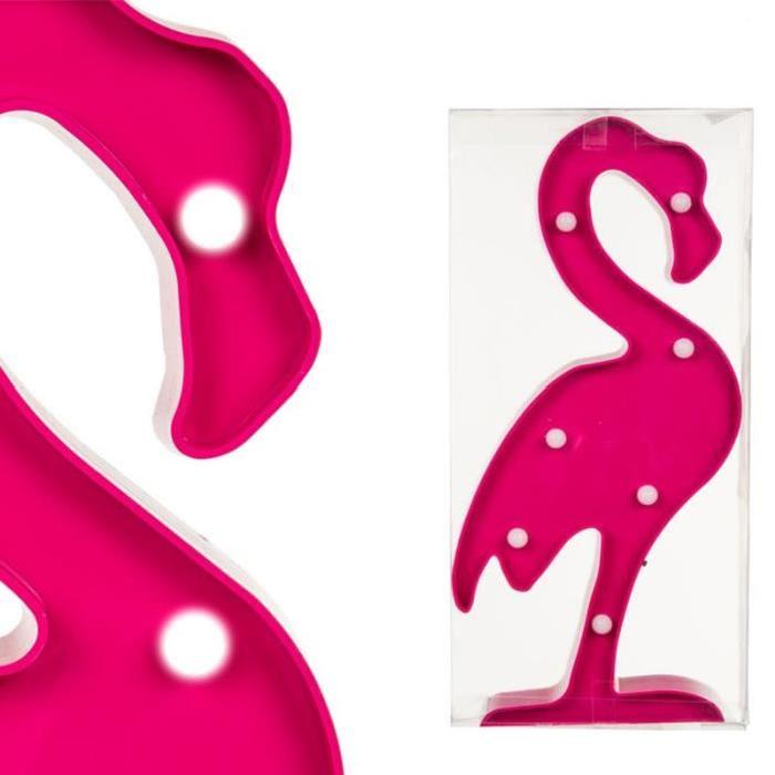 Lampe Flamant rose vif en plastique avec 7 LED - Blanc