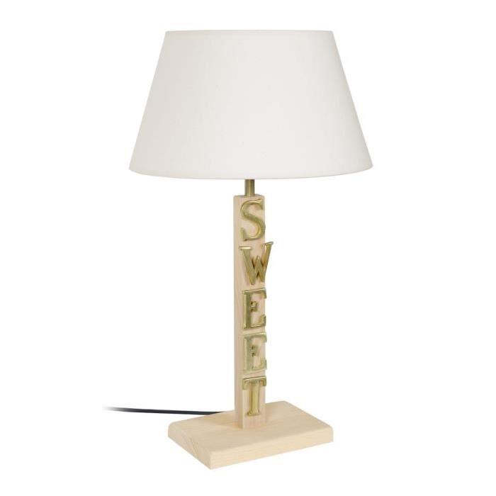 Lampe Bois Lettres sweet - Lettres en laiton, abat jour coton écru - E27 40W