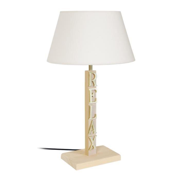 Lampe Bois Lettres relax - Lettres en laiton, abat jour coton écru - E27 40W