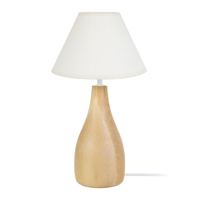 Lampe Bouteille bois - Abat jour coton empire - Bois naturel - E27 40W