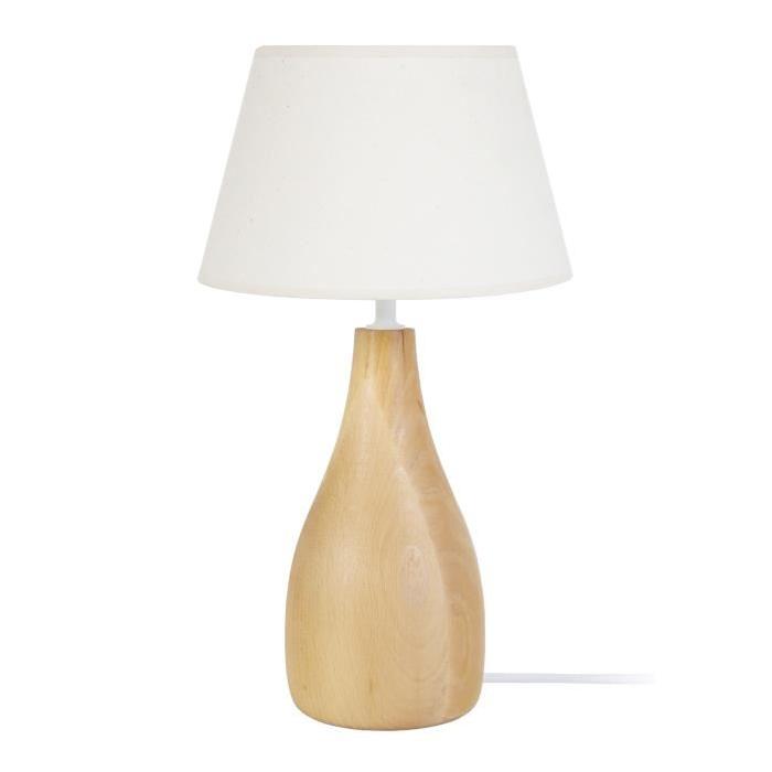 Lampe Bouteille bois - Abat jour coton tambour - Bois naturel - E27 40W