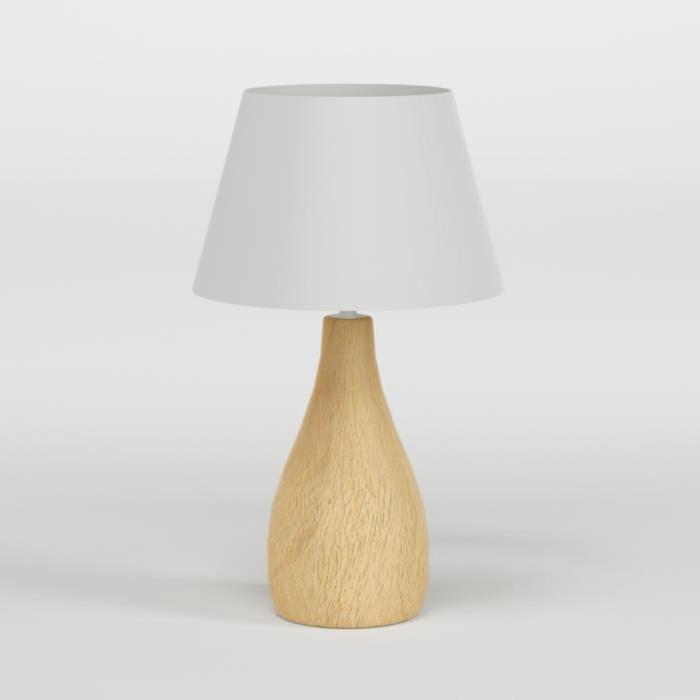 Lampe Bouteille bois - Abat jour coton tambour - Bois naturel - E27 40W