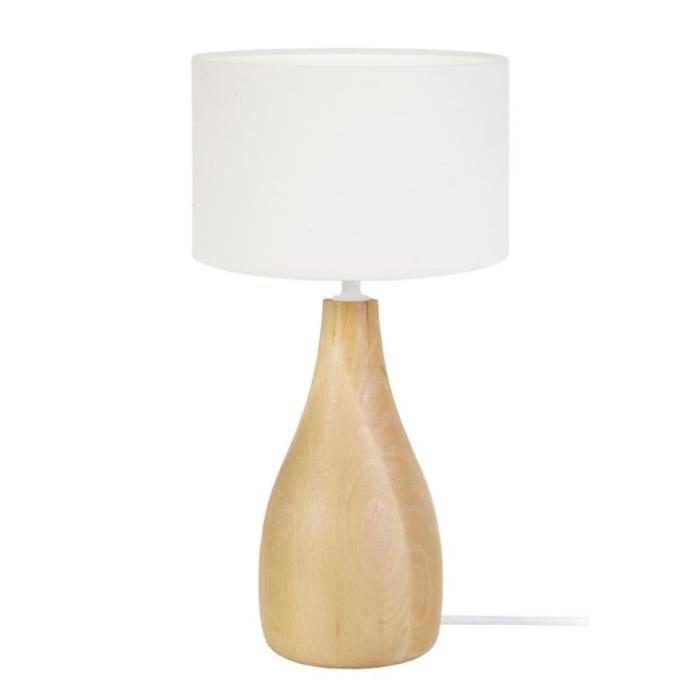 Lampe Bouteille bois - Abat jour coton cylindre - Bois naturel - E27 40W