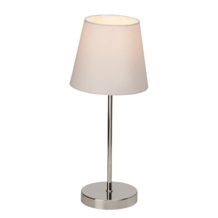 KASHA Lampe a poser/chevet tactile chrome et tissu blanc