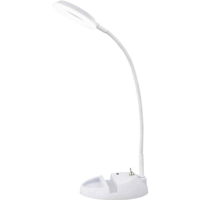 BRILLIANT Lampe de bureau Rick flexible avec port usb sur socle et support de téléphone - Blanc