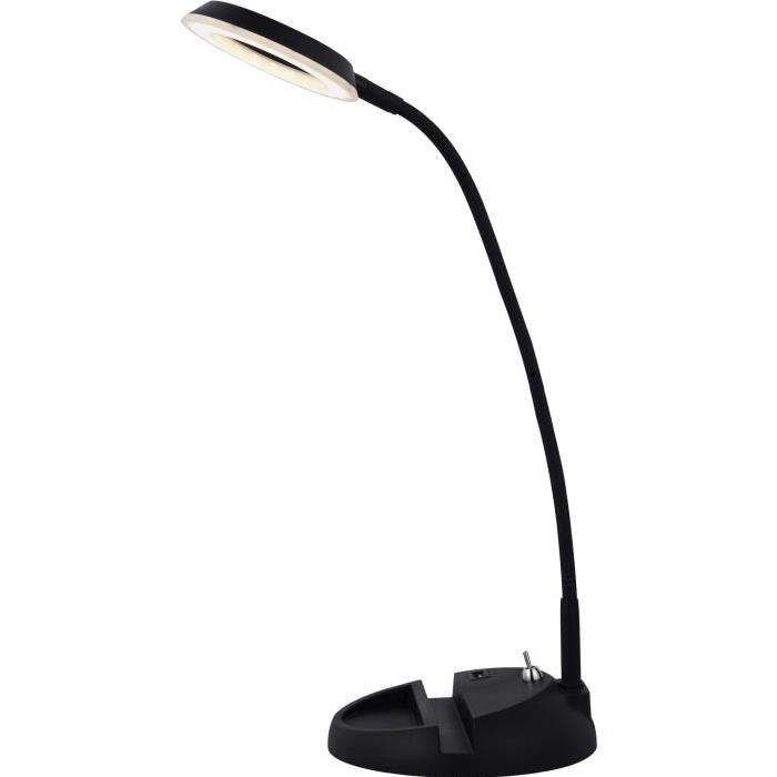 BRILLIANT Lampe de bureau Rick flexible avec port usb sur socle et support de téléphone - Noir