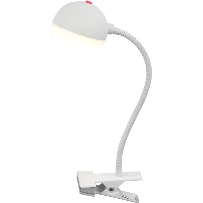 BRILLIANT Lampe de bureau Aylin flexible avec fixation "pince" et interrupteur sur tete - Blanc