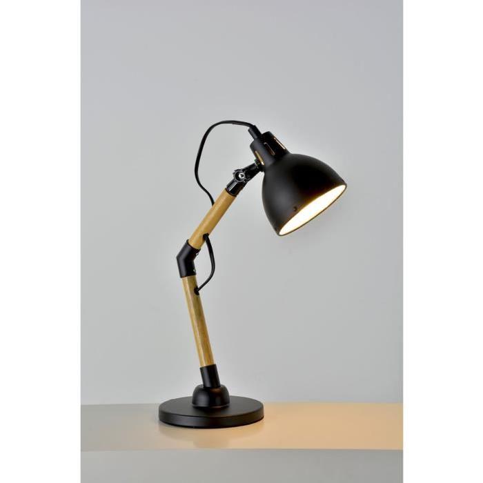 MANHATTAN Lampe de bureau en métal et bois L13,5 x H37 cm