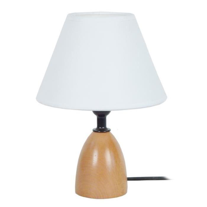 BOIS MINOR Lampe de chevet bois de hetre 16x16x22 cm - Abat-jour Blanc