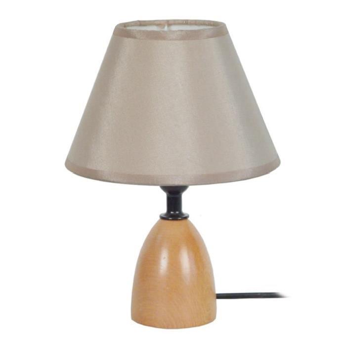 BOIS MINOR Lampe de chevet bois de hetre 16x16x22 cm - Abat-jour Creme