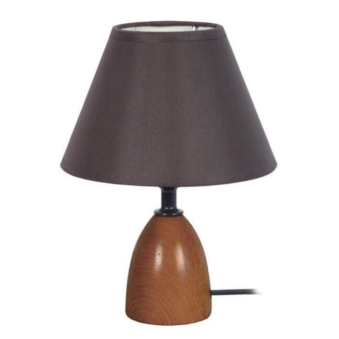 BOIS MINOR Lampe de chevet bois de hetre 16x16x22 cm - Abat-jour Noir