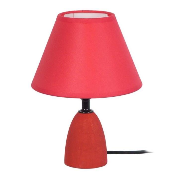 BOIS MINOR Lampe de chevet bois de hetre 16x16x22 cm - Rouge