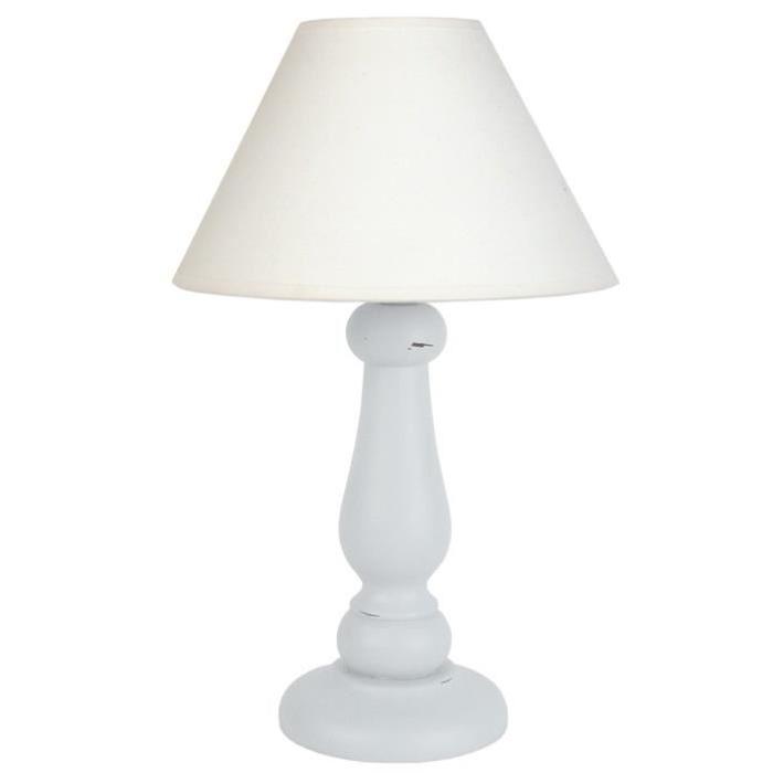 FRÉJUS Lampe a poser Bois acier 25x25x40 cm - Blanc cérusé