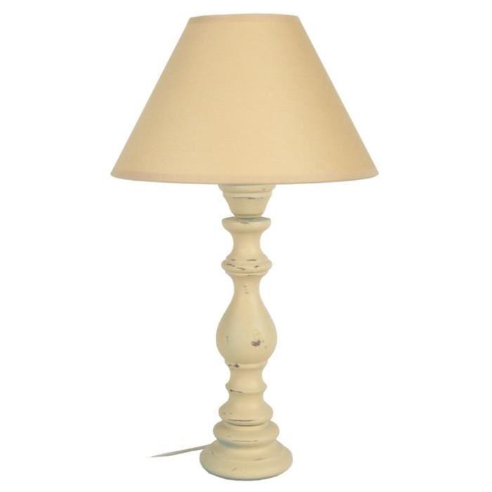 BAGNOLET Lampe a poser Bois de hetre 30x30x43 cm - Creme cérusé