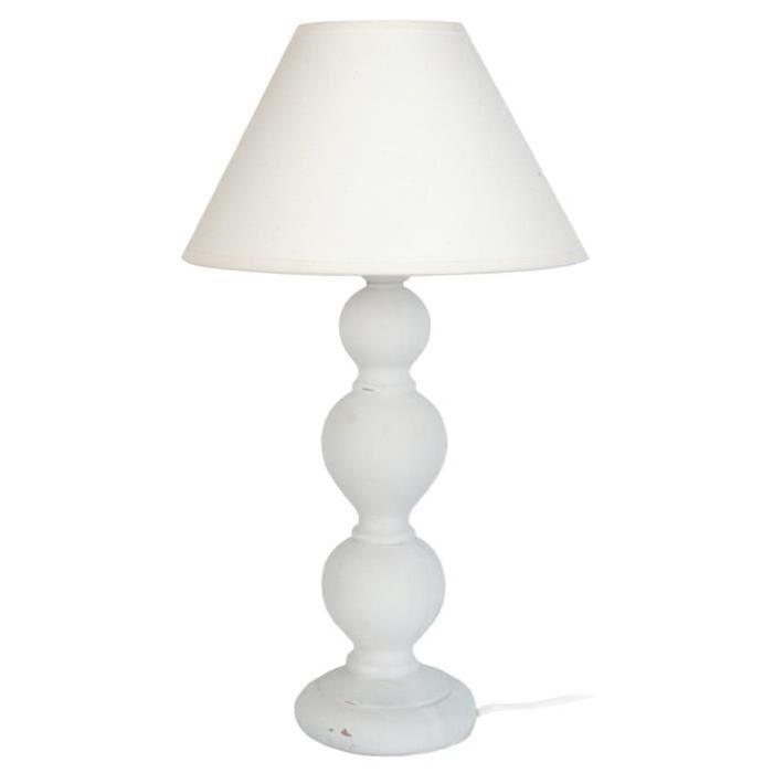 DAX Lampe de chevet Bois acier 25x25x44 cm - Blanc cérusé