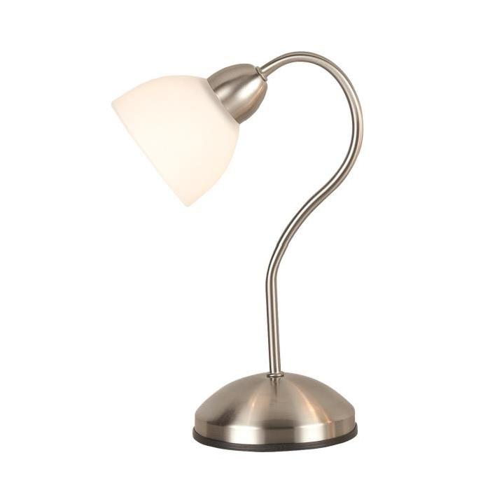 Lampe a poser nickel mat - Verre blanc - Variateur sensitif - 19,5x13x31 cm