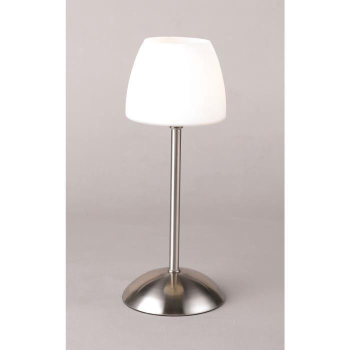 Lampe a poser nickel mat - Verre blanc - Variateur sensitif - Diametre 13 cm - Hauteur 32 cm