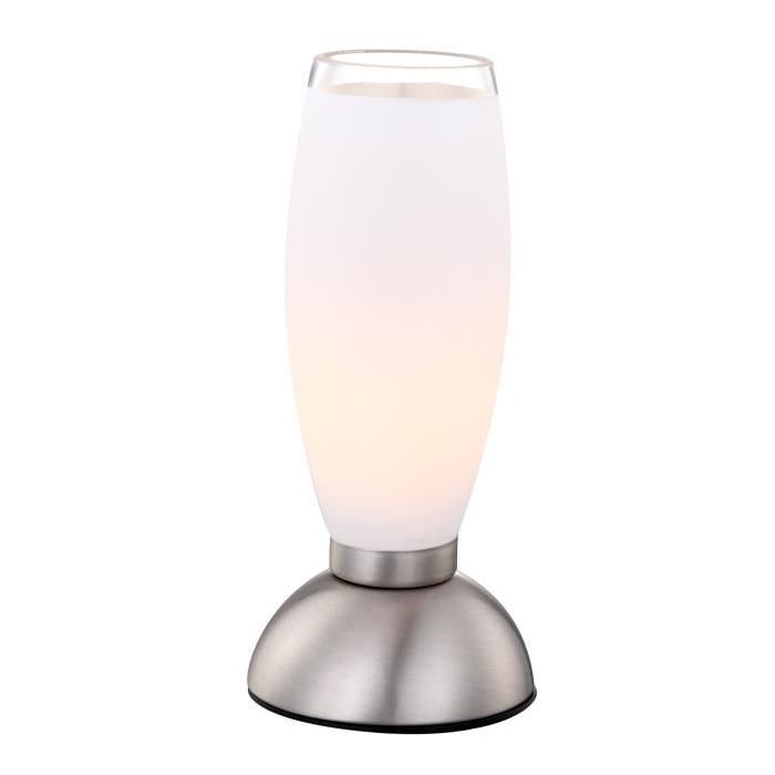 Lampe a poser nickel mat - Verre satiné translucide - Interrupteur - Diametre 9 cm - Hauteur 19 cm