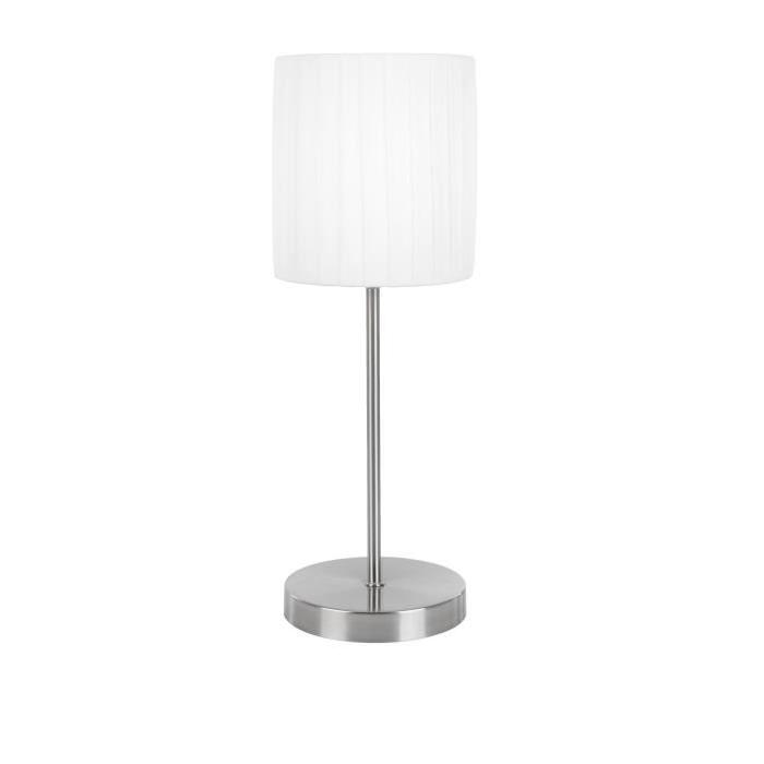 GLOBO LIGHTING Lampe a poser nickel mat plissé - Variateur sensitif - Diametre 16 cm - Hauteur 45,5 cm - Blanc