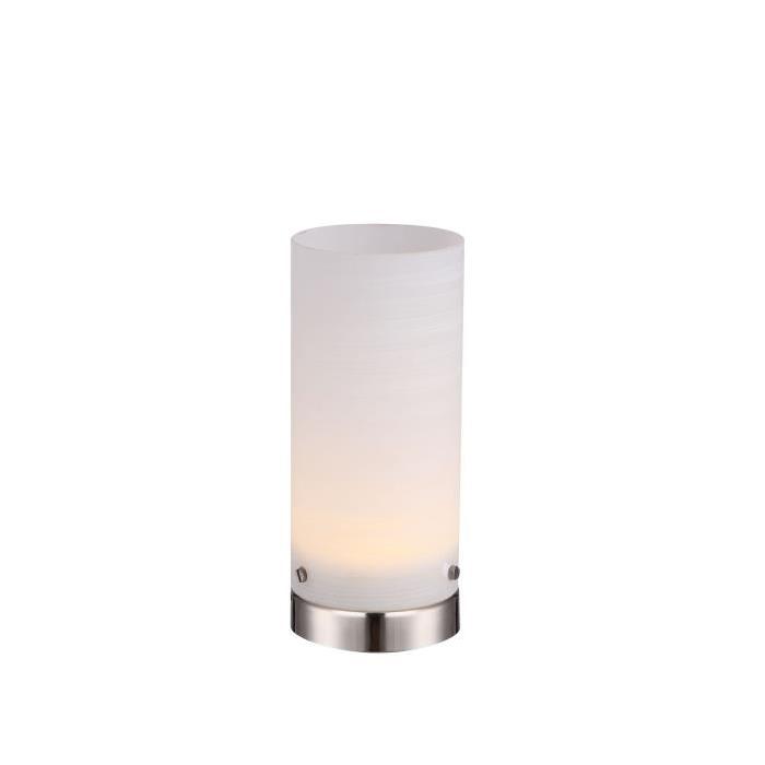 Lampe a poser nickel mat - Verre blanc - Interrupteur - Diametre 8,5 cm - Hauteur 20 cm