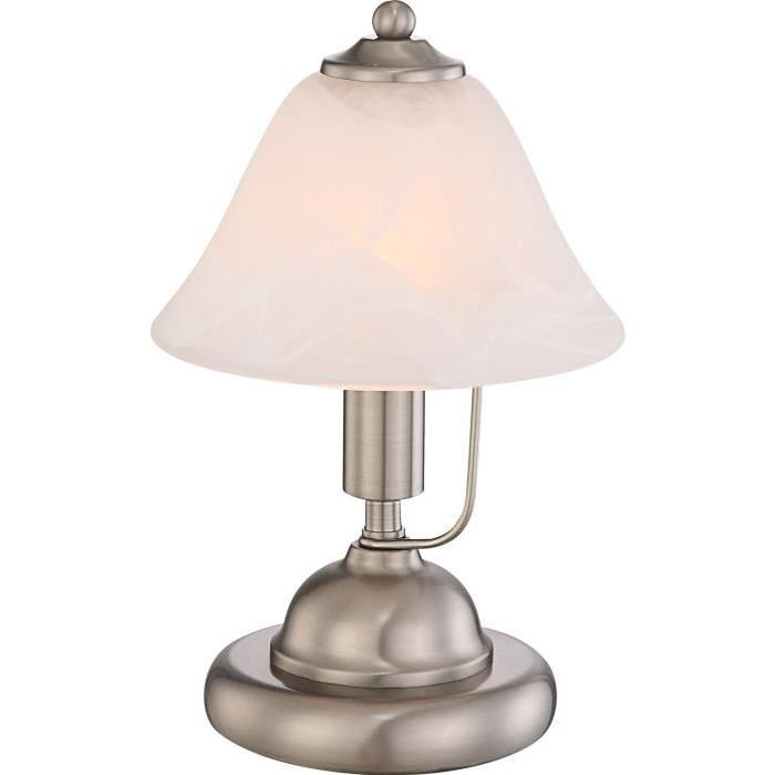 GLOBO LIGHTING Lampe a poser avec verre optique et interrupteur - Diametre 170 Hauteur 270 - Nickel Mat albâtre blanc