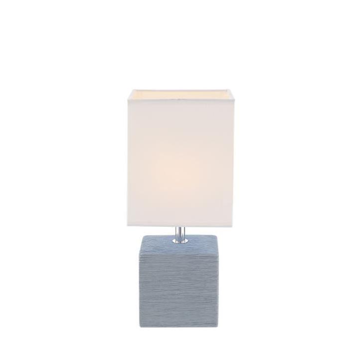 Lampe a poser céramique - Tissu blanc - Interrupteur - 13x11x29 cm -  Gris