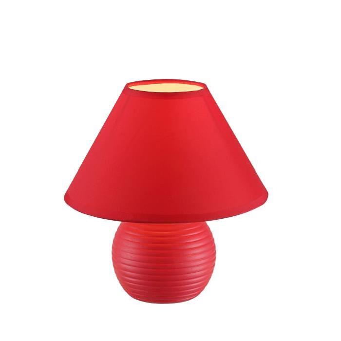 Lampe a poser céramique - Tissu rouge - Interrupteur - Diametre 20 cm - Hauteur 20 cm -  Rouge