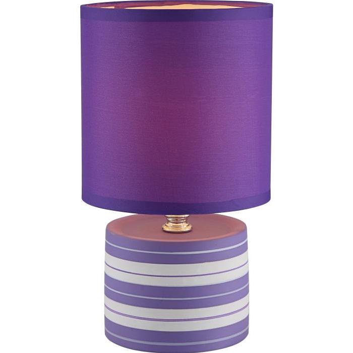 Lampe a poser céramique - Tissu lilas - Interrupteur - Diametre 14 cm - Hauteur 26 cm -  Violet / blanc