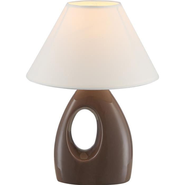 Lampe a poser céramique terre cuite - Tissu blanc - Interrupteur - Diametre 20 cm - Hauteur 26 cm