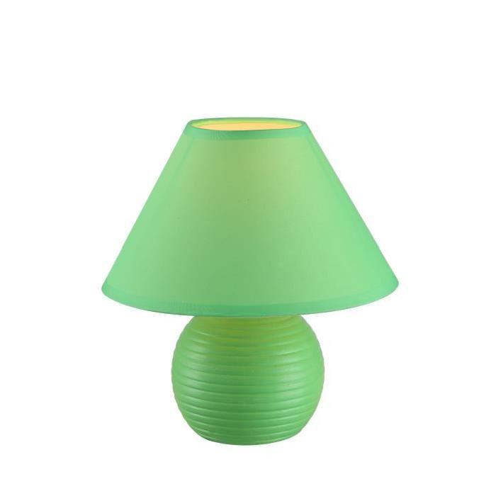 Lampe a poser céramique - Tissu vert pomme - Interrupteur - Diametre 20 cm - Hauteur 20 cm -  Vert pomme