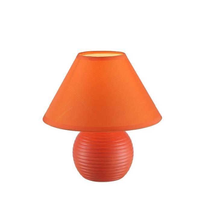 Lampe a poser céramique - Tissu orangé - Interrupteur - Diametre 20 cm - Hauteur 20 cm -  Orange