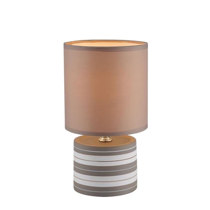 Lampe a poser céramique terre cuite - Tissu terracotta - Interrupteur - Diametre 14 cm - Hauteur 26 cm - Blanc