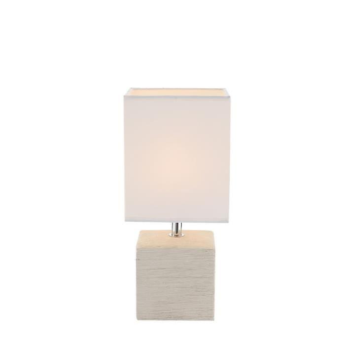 Lampe a poser céramique - Tissu blanc - Interrupteur - 13x11x29 cm -  Beige